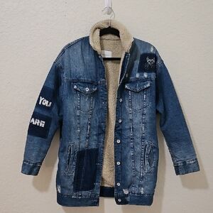 Zara Womens Denim Sherpa Coat Size S